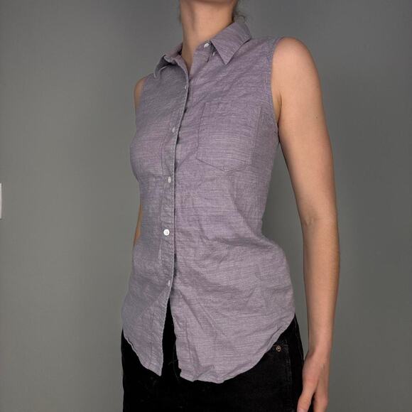 Grey Theory sleeveless collared button-up shirt linen blend - size small - Picture 3 of 8